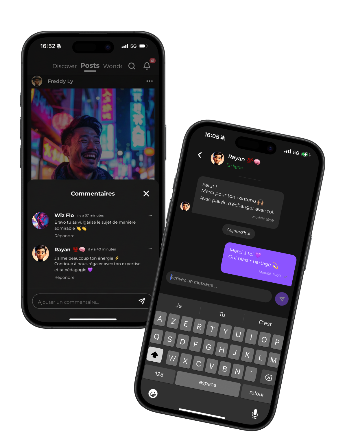 Aperçu WonderLive : feed et messages avec la communauté